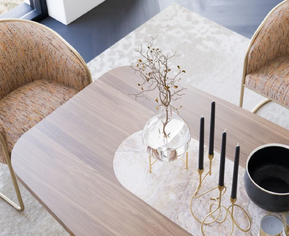 Casa Padrino Conjunto de Muebles de Comedor de Lujo Marr¨®n / Beige / Gris / Naranja / Lat¨®n - 1 Mesa de Comedor de Lujo y 8 Sillas de Comedor de Lujo - Muebles de Comedor de Lujo