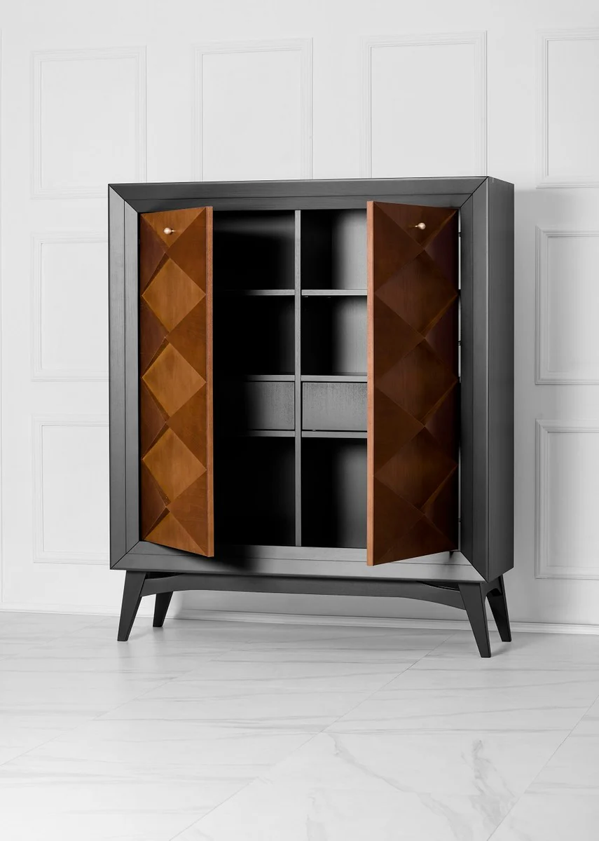 Cajonera neoclásica de lujo Casa Padrino negro / marrón 120 x H143 cm - aparador muebles art deco