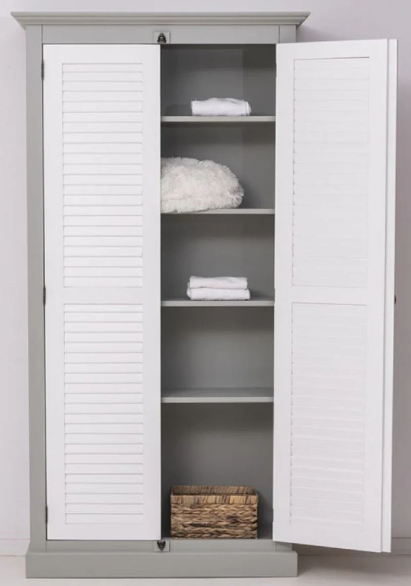 Casa Padrino armario de ropa de estilo campestre gris / blanco 109 x 40 x A. 210 cm - Armario de dormitorio de madera maciza con 2 puertas - Muebles de dormitorio de estilo campestre