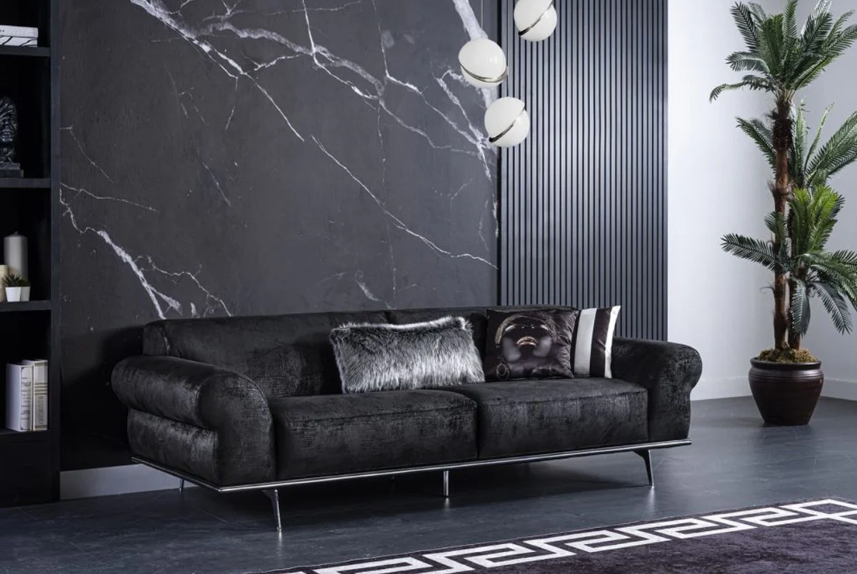 Casa Padrino sof¨¢ de sal¨®n Art Deco de lujo negro / plata 240 x 95 x A. 63 cm - Muebles de sal¨®n de lujo