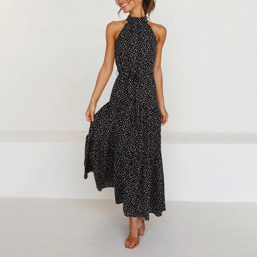 Fashion Casual Polka Dot Halterneck Dress