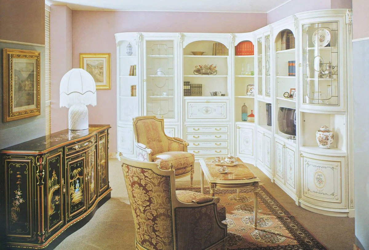 Casa Padrino gabinete de esquina barroco de lujo blanco / multicolor / oro - Gabinete de sala de estar - Muebles de sala de estar barrocos - Calidad de Primera Clase - Hecho en Italia