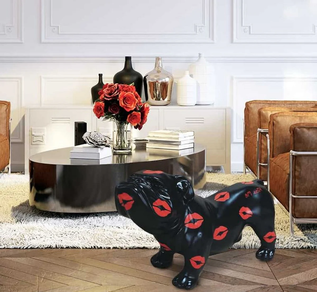 Casa Padrino figura decorativa de diseño perro buldog negro / rojo 57 x 25 x A. 35 cm - Escultura decorativa resistente a la intemperie - Decoración de Sala de Estar