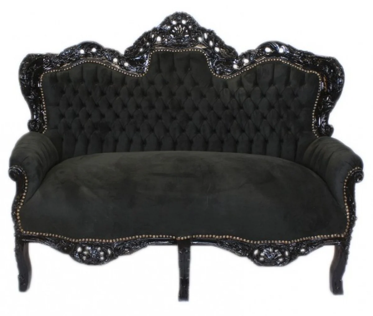 Casa Padrino Baroque Living Set King Black / Black - 2-seater sofa + 2 armchairs