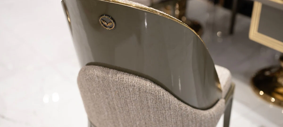 Casa Padrino conjunto de comedor de lujo gris / marr¨®n / oro - 1 Mesa de Comedor de Lujo y 6 Sillas de Comedor de Lujo - Muebles de comedor de lujo