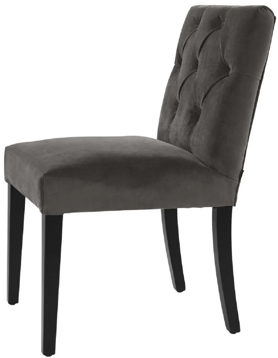 Casa Padrino silla de comedor de lujo gris / negro 51 x 64 x A. 90 cm - Silla de Cocina Chesterfield con Terciopelo Fino - Muebles de Comedor de Lujo