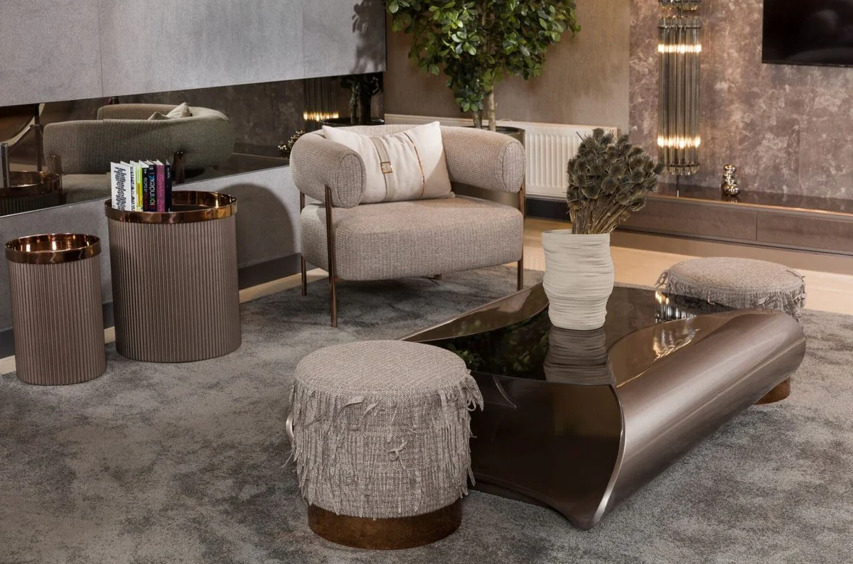 Casa Padrino mesa de centro de dise?o de lujo gris / negro 140 x 90 x A. 35 cm - Mesa de sal¨®n con tapa de vidrio - Muebles de sal¨®n - Muebles de hotel - Muebles de dise?o de lujo