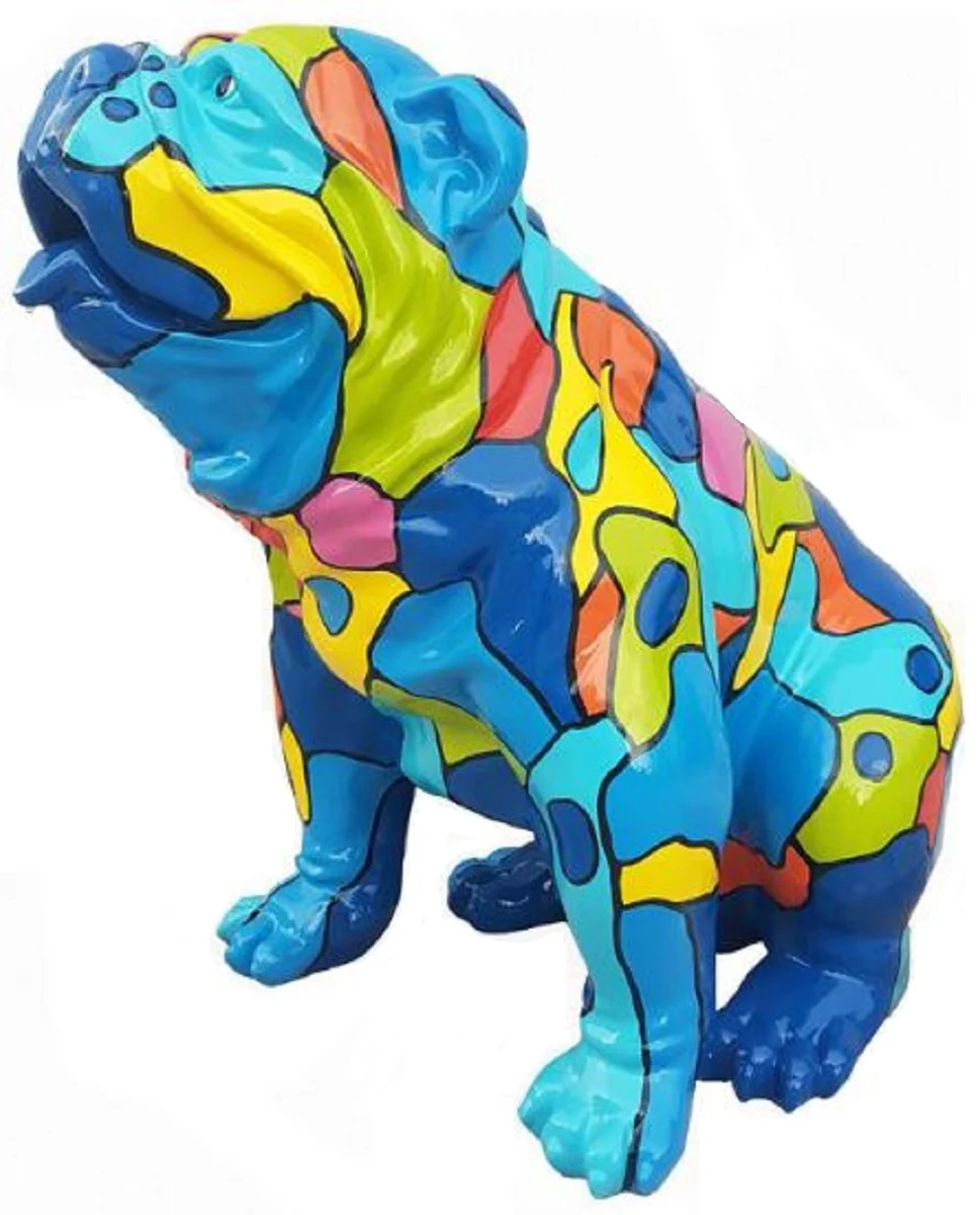Casa Padrino figura decorativa de diseño perro bulldog azul / multicolor 67 x A. 70 cm - Escultura de Decoración de Sala de Estar de Terraza de Jardín Resistente a la Intemperie