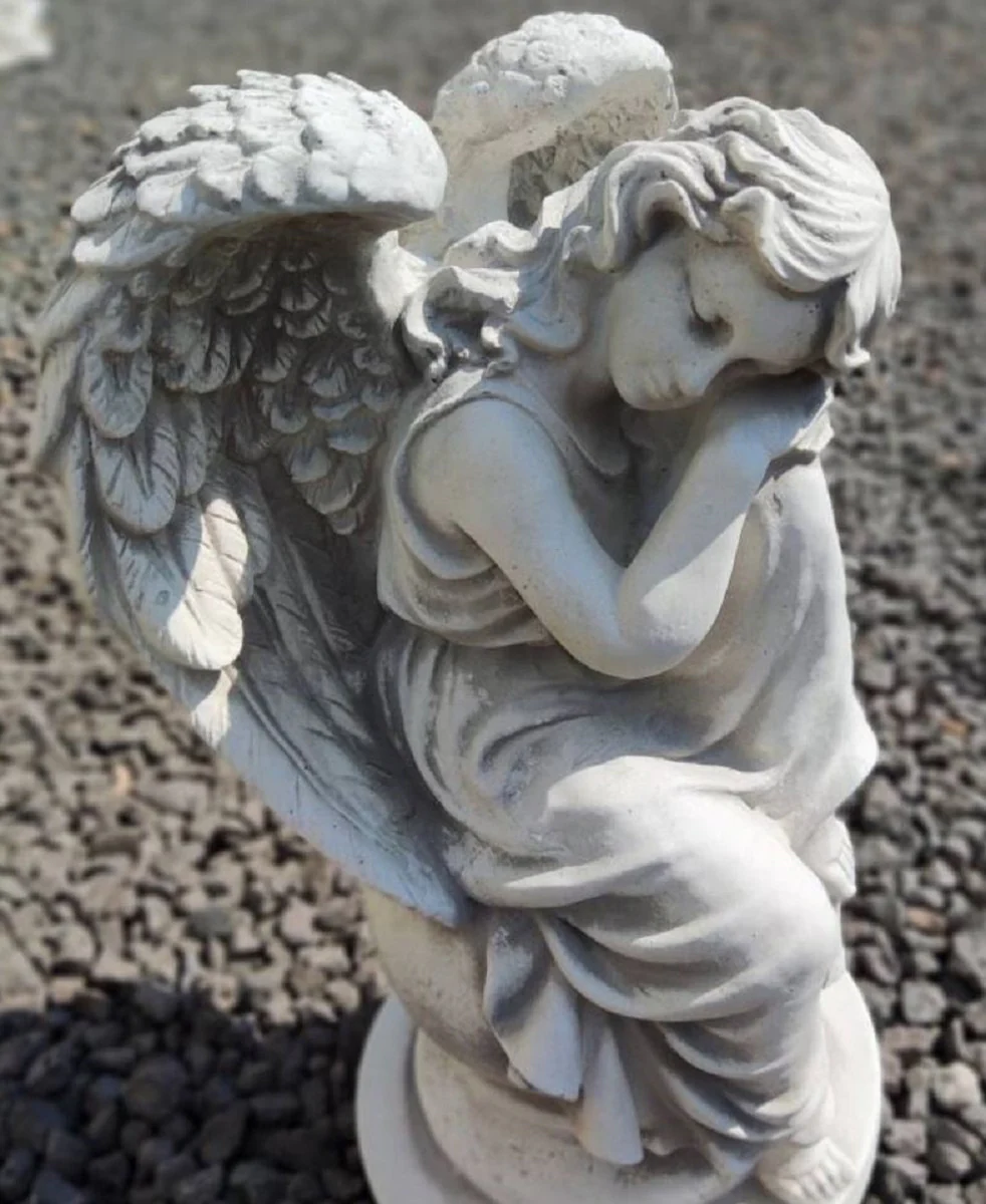 Casa Padrino Escultura de Decoraci¨®n de Jard¨ªn Art Nouveau ¨¢ngel sobre Bola Gris H. 39 cm - Figura de Piedra para Decoraci¨®n de Jard¨ªn Elegante - Accesorios de Decoraci¨®n de Jard¨ªn