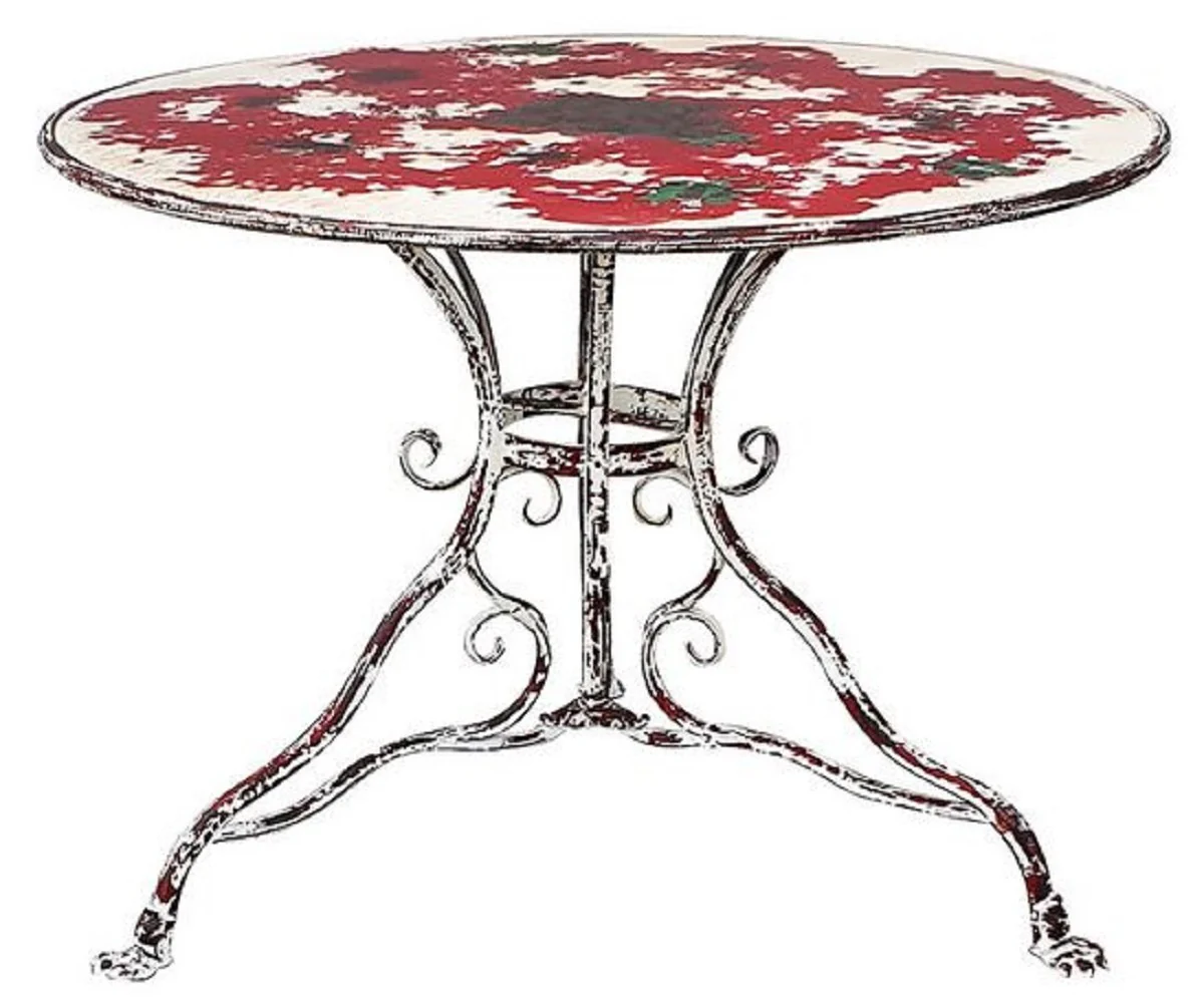 Casa Padrino Conjunto de Muebles de Jardín Art Nouveau de Hierro Forjado Rojo Antiguo / Blanco - 1 Mesa de Jardín y 4 Sillas de Jardín - Muebles de Jardín y Gastronomía Barroco y Art Nouveau