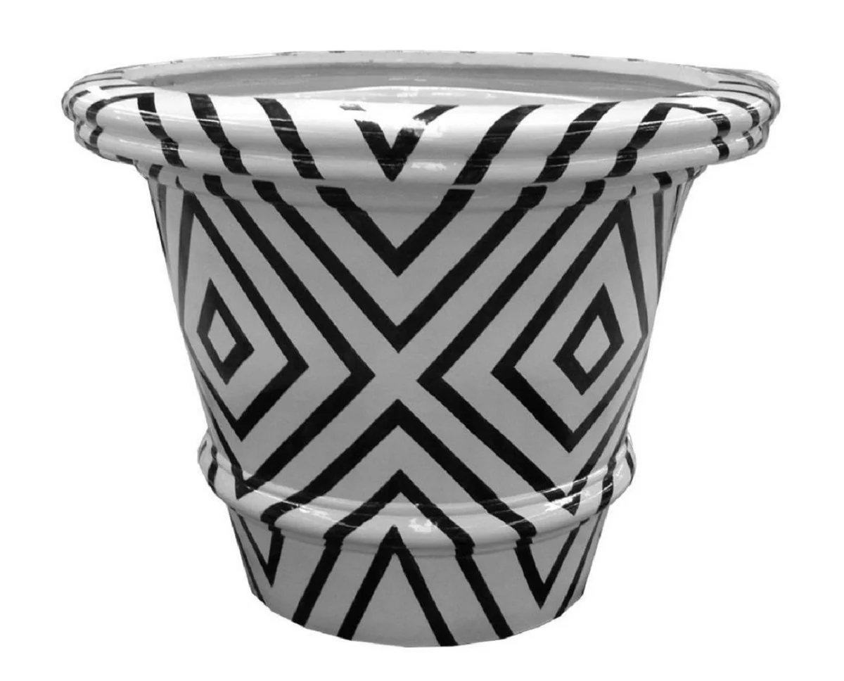 Casa Padrino maceta de lujo blanco / negro ? 54 x A. 44,5 cm - Maceta de cer¨¢mica hecha a mano y pintada a mano - Terrazas Balcones Jard¨ªn Decoraci¨®n - Accesorios de Decoraci¨®n de Lujo