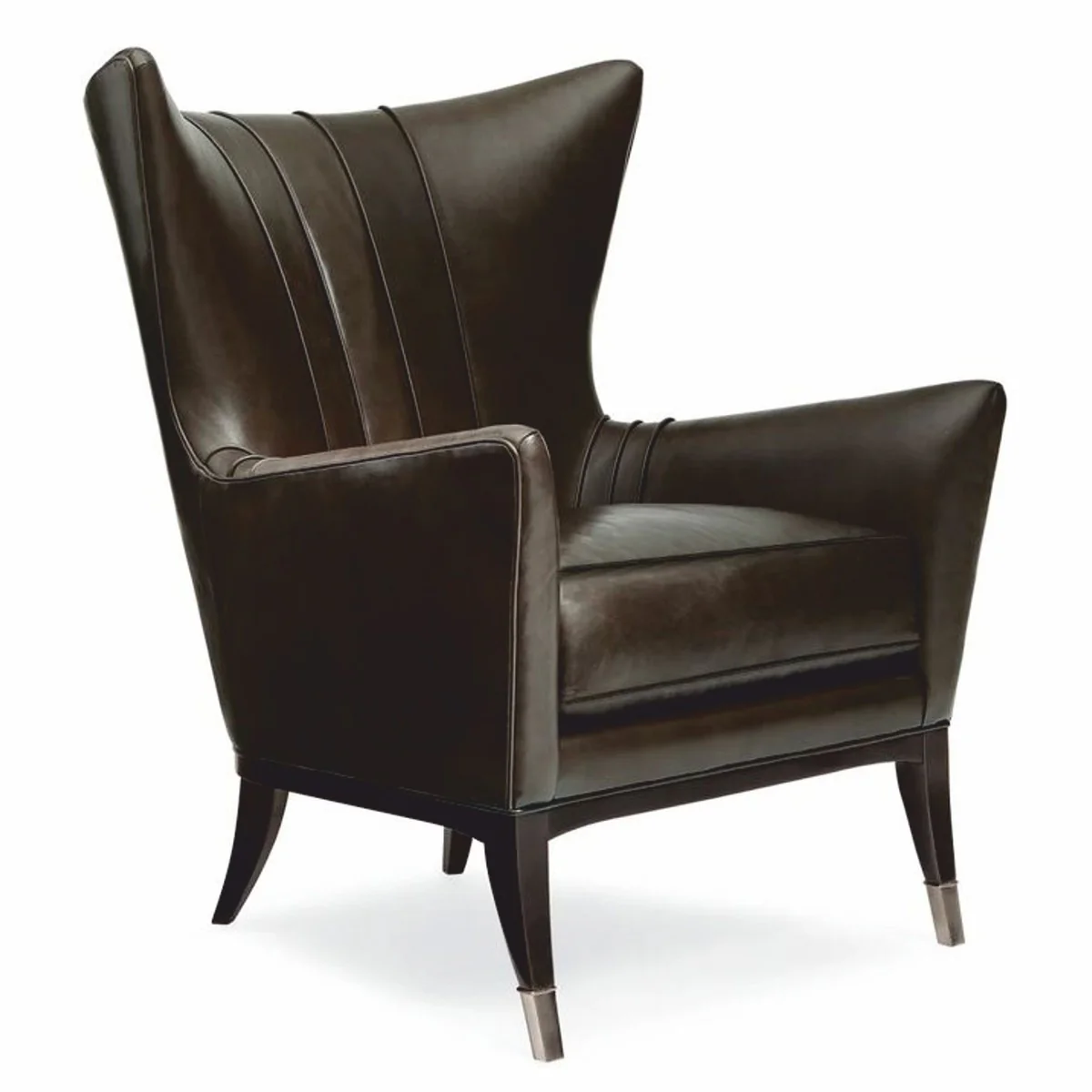 Casa Padrino sill¨®n orejero Art Deco de lujo en piel marr¨®n / negro / plata Al. 102 cm