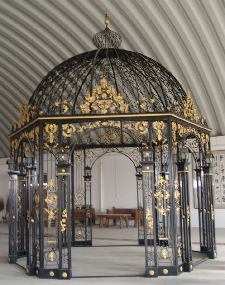 Casa Padrino pabellón de jardín barroco de lujo negro / oro Ø 540 x A. 680 cm - Pabellón de bodas redondo de hierro forjado - Noble & Magnífico