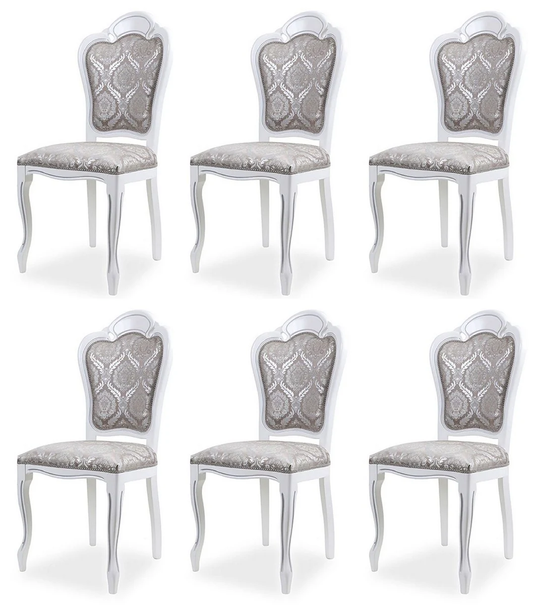Casa Padrino conjunto de 6 sillas de comedor barrocos de lujo gris / blanco A. 107 cm - Muebles de comedor barrocos
