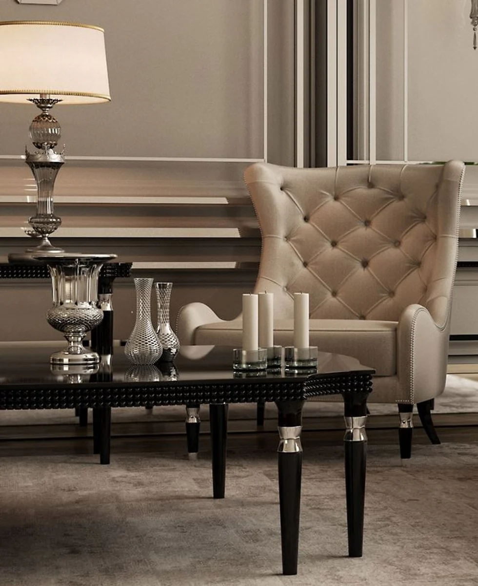 Casa Padrino Sill¨®n Chesterfield Art Deco de Lujo Gris / Negro / Plata 90 x 75 x A. 105 cm - Sill¨®n de Sal¨®n - Calidad de Lujo