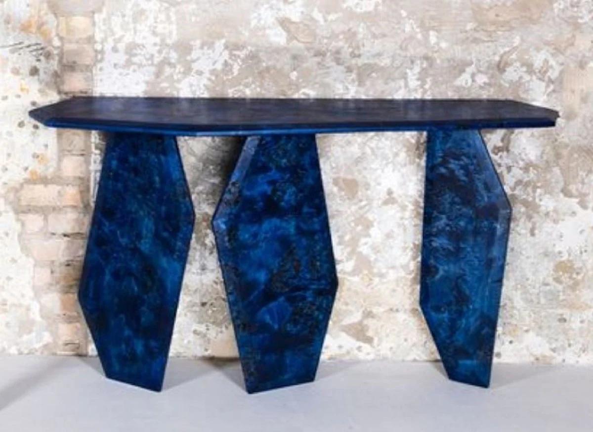 Casa Padrino consola de lujo azul 154 x 40 x A. 80 cm - Mesa consola de madera con vetas - Muebles de sal¨®n - Muebles de lujo - Interiores de lujo