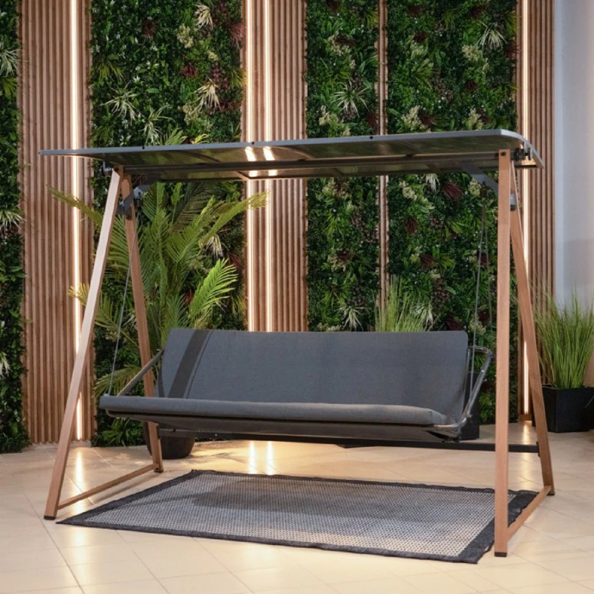 Casa Padrino columpio de Hollywood de lujo gris / marr¨®n - Columpio de jard¨ªn con toldo para el sol