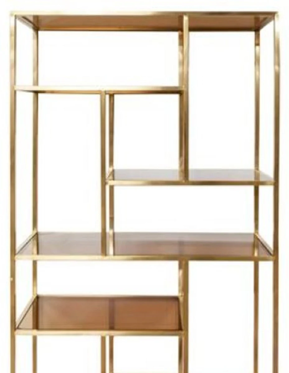 Casa Padrino armario de estantería de lujo oro / marrón 80 x 35 x H. 180 cm - Armario de la Sala de Estar - Armario de Libros