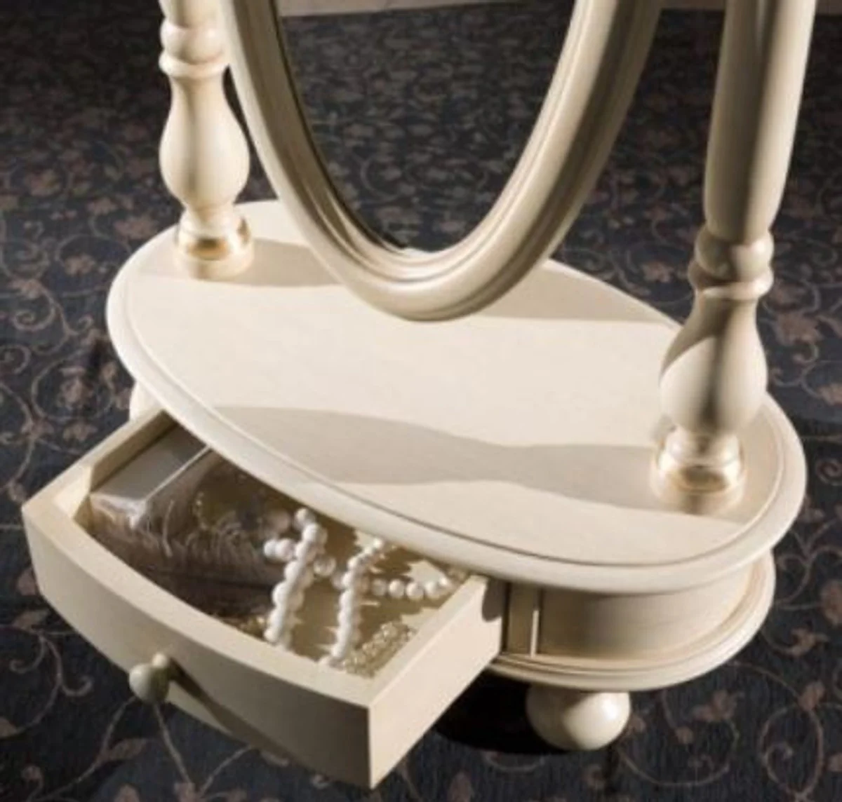 Casa Padrino espejo de pie barroco de lujo marfil / oro 62 x 37 x A. 169 cm - Espejo de dormitorio ovalado con caj¨®n - Calidad de Lujo - Hecho en Italia