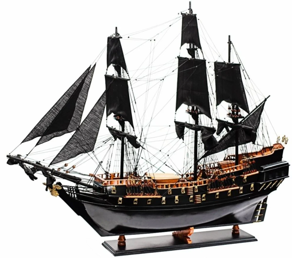 Casa Padrino barco pirata de lujo Black Pearl con soporte de madera maciza negro / marrón 85 x 28 x A. 90 cm - Barco decorativo hecho a mano barco de madera barco insignia - Accesorios Decorativos