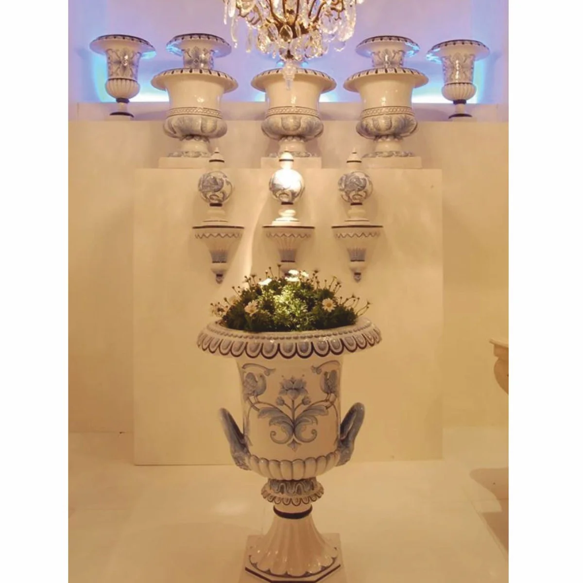 Casa Padrino maceta barroco de lujo de cer¨¢mica blanco / azul ? 71 x A. 99,5 cm