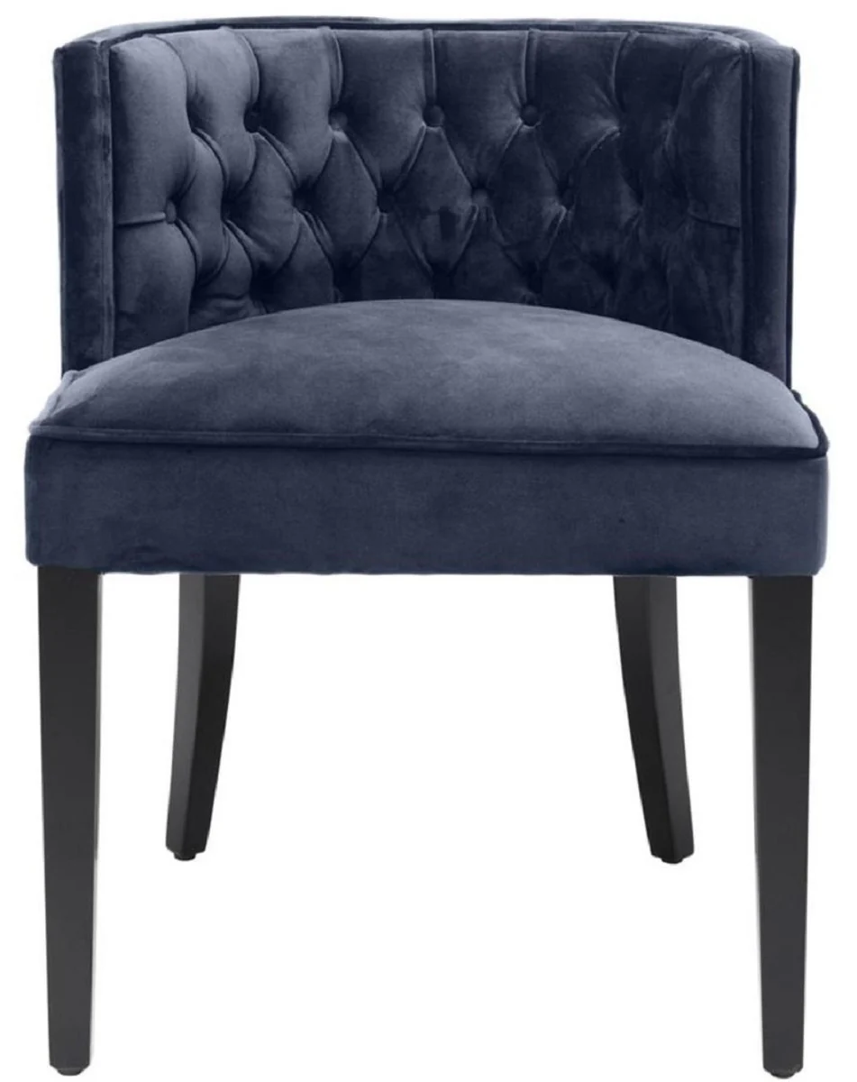 Casa Padrino Silla de Comedor Chesterfield de Lujo Azul de Medianoche / Negro 60 x 58 x H. 77 cm - Muebles de Comedor