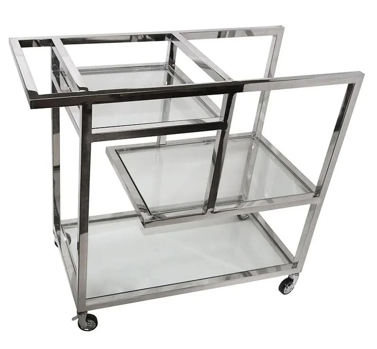 Casa Padrino carrito de servicio de lujo plata / vidrio 89 x 42 x Al. 80 cm - carrito de acero inoxidable con vidrio - carrito de bar para catering