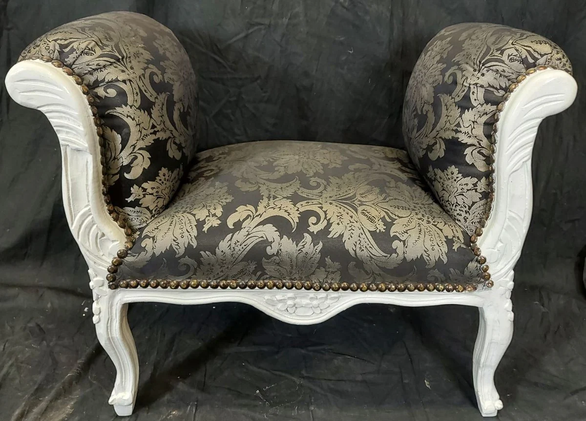 Casa Padrino taburete barroco negro patrón / blanco - Taburete de estilo antiguo - Taburete de estilo barroco - Muebles de salón estilo barroco - Muebles estilo barroco - Muebles barrocos