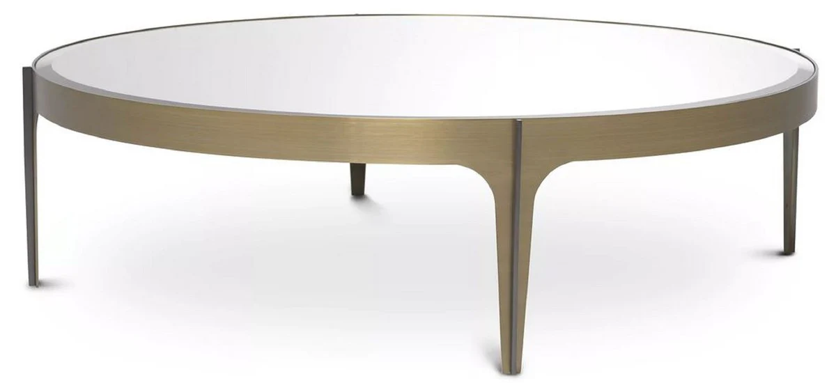 Casa Padrino mesa de centro de lujo lat¨®n / bronce ? 124 x A. 34,5 cm - Mesa de sal¨®n redonda de acero inoxidable con tablero de cristal de espejo - Muebles de sal¨®n de lujo