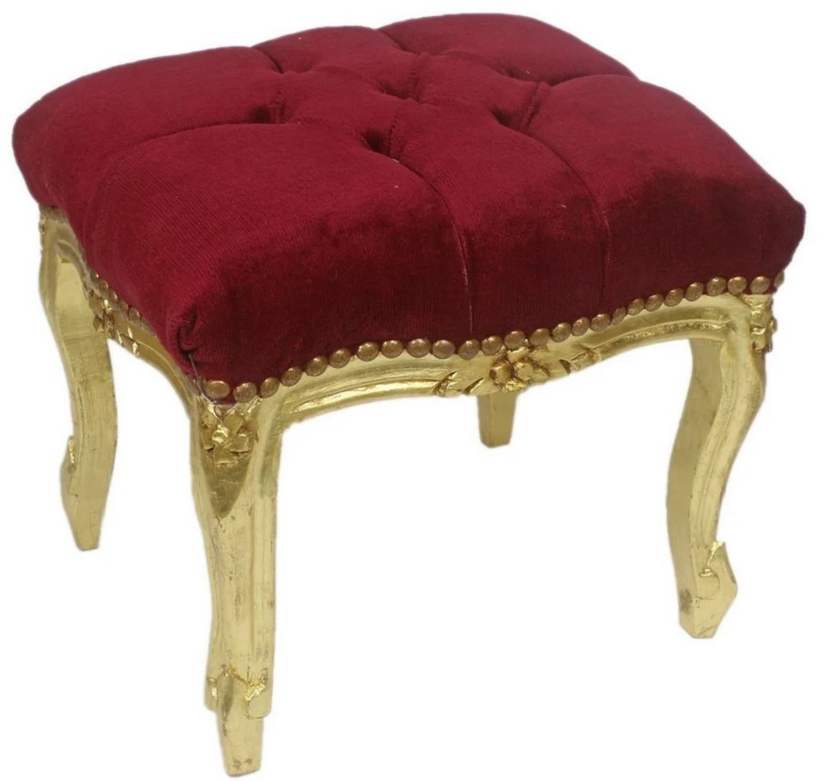 Casa Padrino taburete barroco rojo burdeos / oro 45 x 40 x A. 35 cm - Taburete barroco hecho a mano con pedrer¨ªa - Muebles de estilo barroco