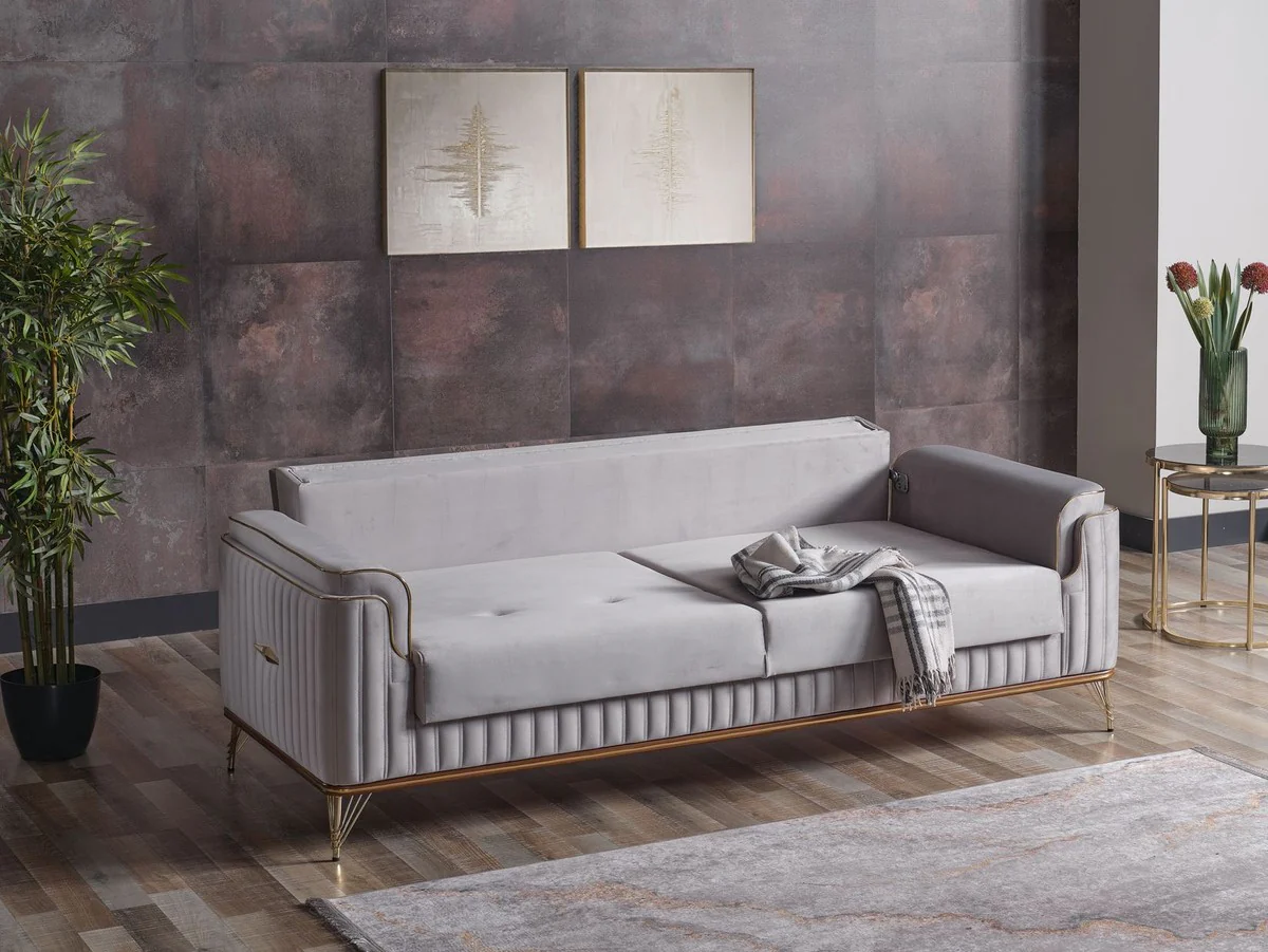 Casa Padrino sof¨¢ cama de lujo gris claro / marr¨®n / oro 228 x 94 x A. 88 cm - Sof¨¢ de sal¨®n con 3 almohadas - Muebles de sal¨®n de lujo