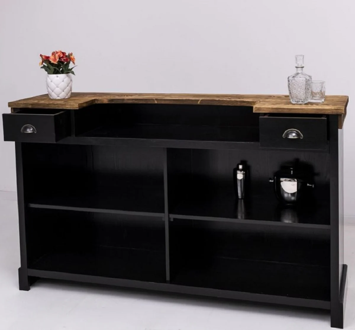 Casa Padrino barra de bar de estilo campestre negro / marr¨®n 180 x 51 x A. 107 cm - Barra de bar de madera maciza - Muebles de bar de madera maciza - Muebles de bar en estilo campestre