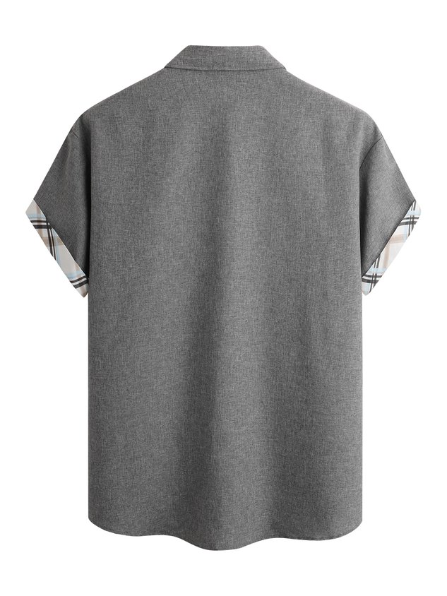 Plaid Panel Short Sleeve Casual Shirt
