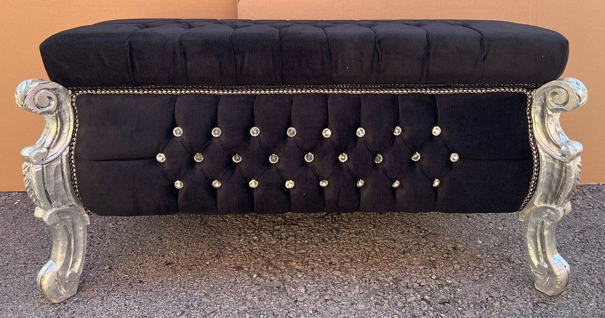 Casa Padrino banco barroco - cofre con pedrer¨ªa negro / plata - Muebles barrocos