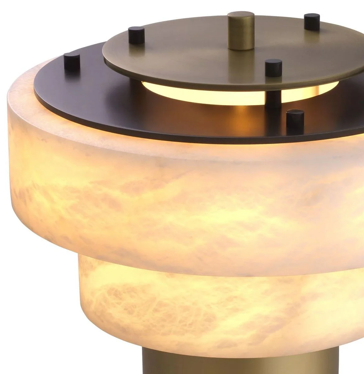 Casa Padrino lámpara de mesa de lujo latón antiguo / alabastro Ø 35 x A. 66,5 cm - Lámpara de escritorio redonda de metal con pantallas de alabastro - Colección de Lujo