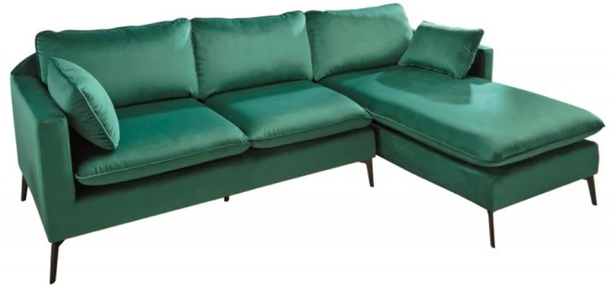 Casa Padrino sof¨¢ esquinero de terciopelo verde esmeralda / negro 260 x 160 x A. 93 cm - Sof¨¢ de sal¨®n con cojines en estilo retro - Muebles de sal¨®n