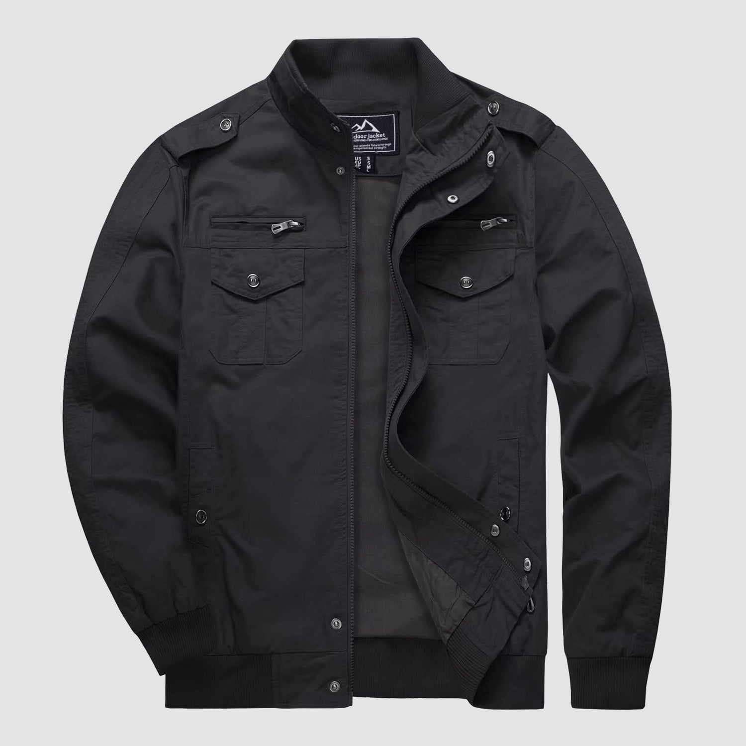 Men's Casual Jacket Lightweight Tactical Cargo Jackets Stand Collar Combat Jacket