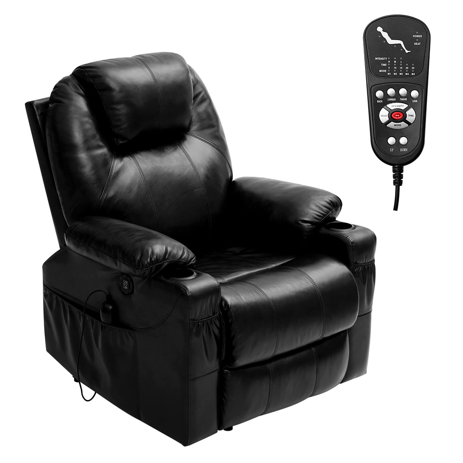 3-Position Power Lift Chair with Heal and Massage Real Leather