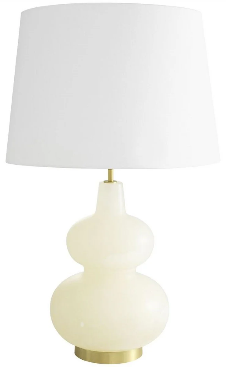 Casa Padrino lámpara de mesa de lujo alabastro / latón antiguo / blanco Ø 14 x A. 73 cm - Lámpara de escritorio moderna de alabastro con pantalla - Colección de Lujo