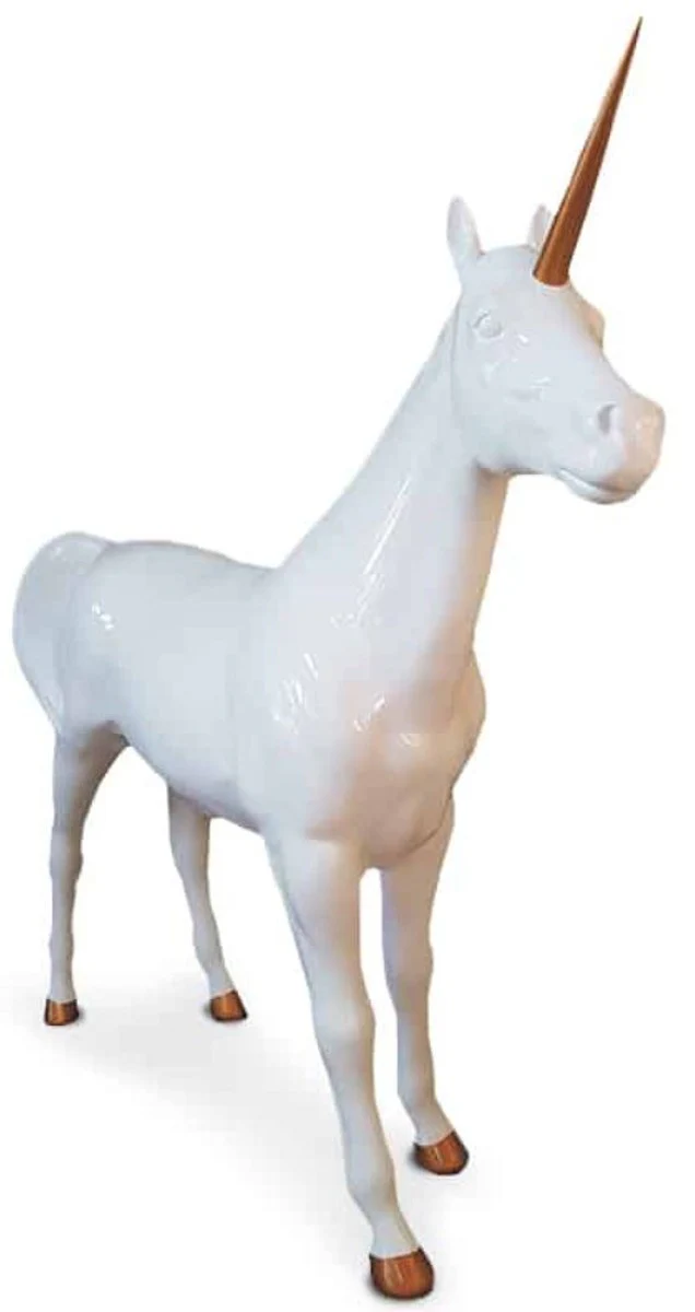Casa Padrino figura decorativa de lujo caballo unicornio blanco / cobre 245 x 56 x A. 220 cm - Figura decorativa de tamaño natural - Figura de animal enorme - Escultura decorativa de jardín