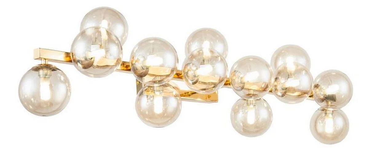 Casa Padrino lámpara de pared de diseñador oro / ámbar 95 x 23 x H. 24 cm - Lámpara de Pared Moderna con Pantallas Esféricas