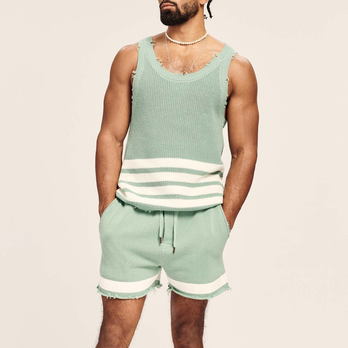 Suitmens Men's Casual Knit Sleeveless Athletic Shorts Set 02