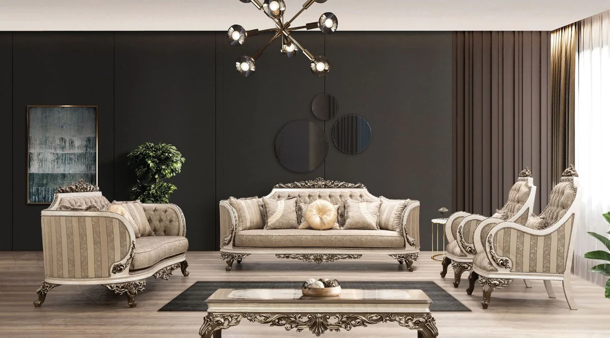 Casa Padrino mesa de centro barroco de lujo marr¨®n / crema / oro - Mesa de sal¨®n de madera maciza hecha a mano - Muebles de sal¨®n barrocos - Noble y Magn¨ªfico