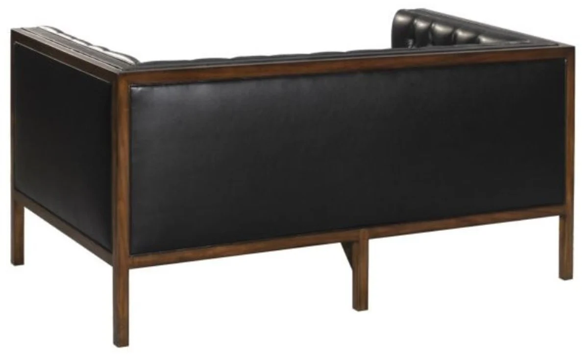 Casa Padrino Sof¨¢ Chesterfield 2 Plazas de Cuero Genuino Negro / Marr¨®n 143 x 78 x H. 71 cm - Mobiliario de Hotel