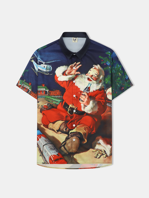 Men's Christmas Collection Casual Short Sleeve Hawaiian Shirt with Chest Pocket