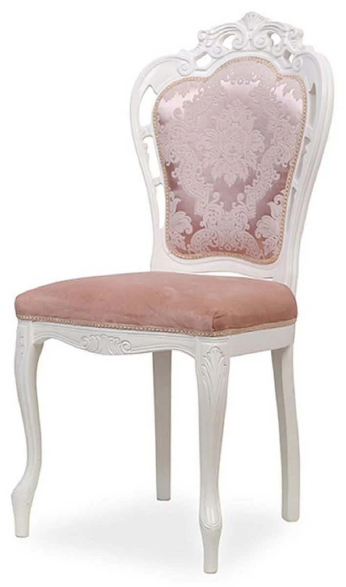 Casa Padrino silla de comedor barroco de lujo con patrón elegante rosa / blanco - Silla de cocina de estilo barroco - Magníficos muebles de comedor de lujo en estilo barroco