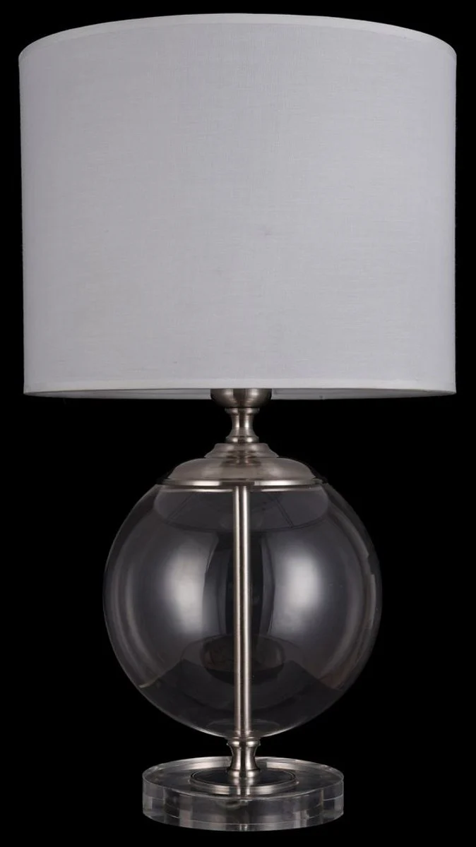 Casa Padrino Table Lamp Silver / Cream Ø 30 x H. 52 cm - Modern Table Lamp with Metal Frame and Glass-Blown Decorative Element