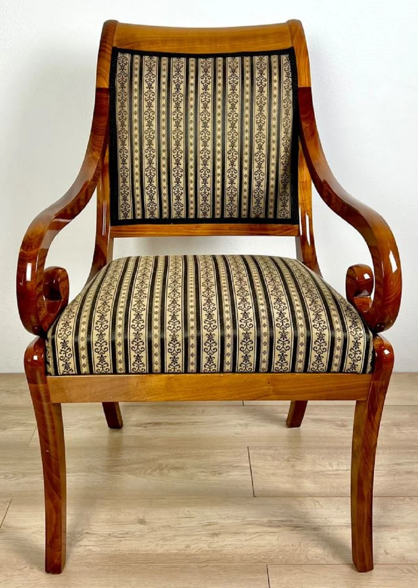 Casa Padrino silla de comedor Biedermeier de lujo con reposabrazos y rayas marr¨®n / beige / negro 60 x A. 95 cm - Silla de cocina de madera maciza - Muebles de Comedor Biedermeier de madera maciza