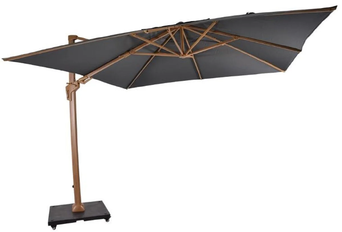 Casa Padrino sombrilla semáforo de lujo con soporte marrón / gris 300 x 300 cm - Sombrilla de jardín con aspecto de madera - Sombrilla de patio - Sombrilla de balcón - Accesorios de jardín