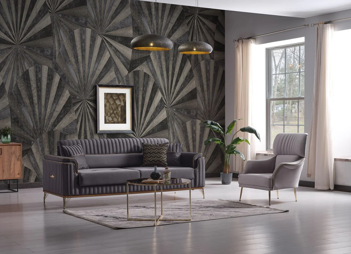 Casa Padrino sof¨¢ cama de lujo gris oscuro / marr¨®n / oro 228 x 94 x A. 88 cm - Sof¨¢ de sal¨®n con 3 almohadas - Muebles de sal¨®n de lujo